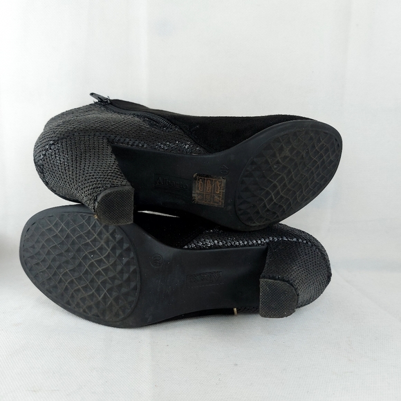 ALBERTO black heeled booties faux leather ankle boots gold accents - Picture 12 of 15